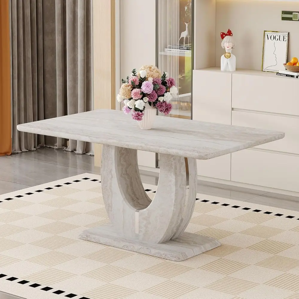63 Natural Wood Dining Table for 4-6, 1.8 Thick MDF Top, U-Shaped Pedestal Base
63 Natural Wood Dining Table for 4-6, 1.8 Thick MDF Top, U-Shaped Pedestal Base