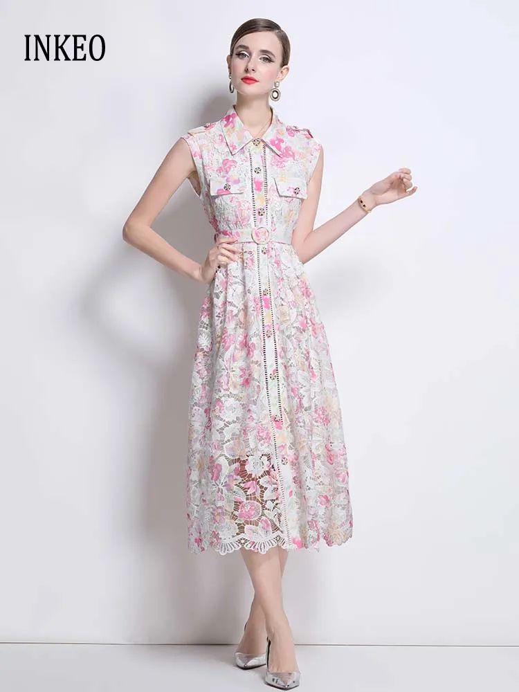 Beach Women's Sleeveless lace dress 2025 Summer Elegant Hollow out Single breasted Midi dresses with belt Luxury INKEO 5D130
Beach Women's Sleeveless lace dress 2025 Summer Elegant Hollow out Single breasted Midi dresses with belt Luxury INKEO 5D130