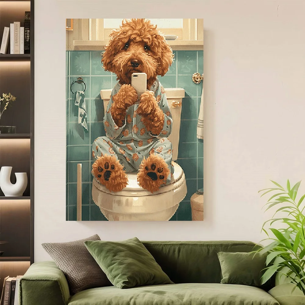 Framed One Piece of Canvas Art Featuring a Wooden Frame, Depicting a Mini Goldendoodle Sitting on a Toilet While Using a Mobile
Framed One Piece of Canvas Art Featuring a Wooden Frame, Depicting a Mini Goldendoodle Sitting on a Toilet While Using a Mobile