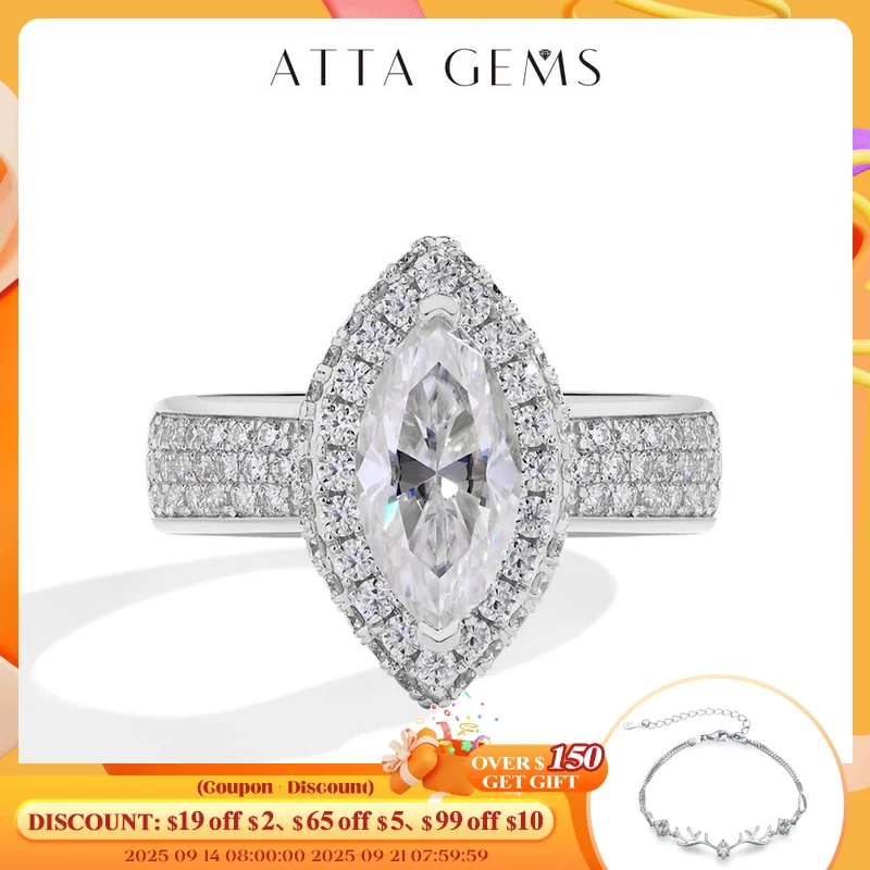ATTAGEMS Marquise 2CT Moissanite Rings for Women 12*6mm D Color Diamond Real 925 Sterling Silver Luxury Anniversary Jewelry Gift
ATTAGEMS Marquise 2CT Moissanite Rings for Women 12*6mm D Color Diamond Real 925 Sterling Silver Luxury Anniversary Jewelry Gift