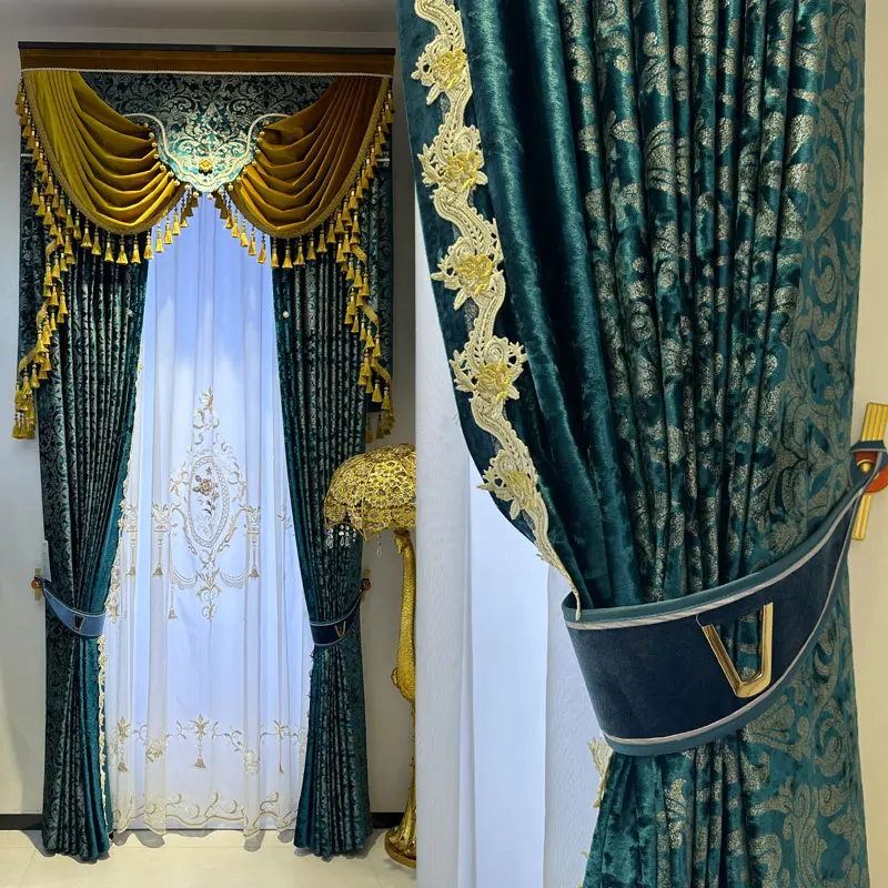 Custom European luxury classical shading relief velvet bronzing living blue cloth blackout curtain tulle valance drape M1737
Custom European luxury classical shading relief velvet bronzing living blue cloth blackout curtain tulle valance drape M1737