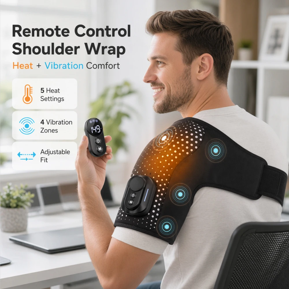 Cordless Heating Pad for Shoulder with Remote Control 5 Heat & 6 Vibration Modes Adjustable Wrap for Left or Right Shoulder
Cordless Heating Pad for Shoulder with Remote Control 5 Heat & 6 Vibration Modes Adjustable Wrap for Left or Right Shoulder