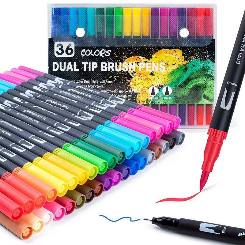 36Color Double-Ended Watercolor Markers Set, Durable Plastic Bodies Brush Tip Pen, Art Set for Drawing & Crafts, Christmas Gift
36Color Double-Ended Watercolor Markers Set, Durable Plastic Bodies Brush Tip Pen, Art Set for Drawing & Crafts, Christmas Gift
