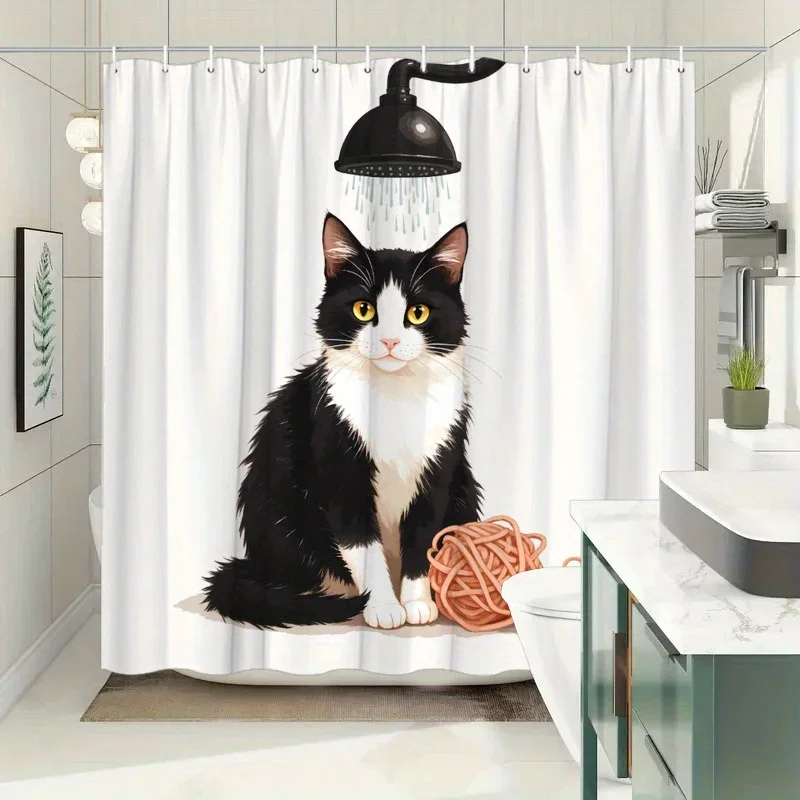 HI-Black & White Cat Shower Curtain - Minimalist Digital Art, Yellow Eyes & Yarn, Polyester, Machine Washable,Fashion Bath Decor
HI-Black & White Cat Shower Curtain - Minimalist Digital Art, Yellow Eyes & Yarn, Polyester, Machine Washable,Fashion Bath Decor