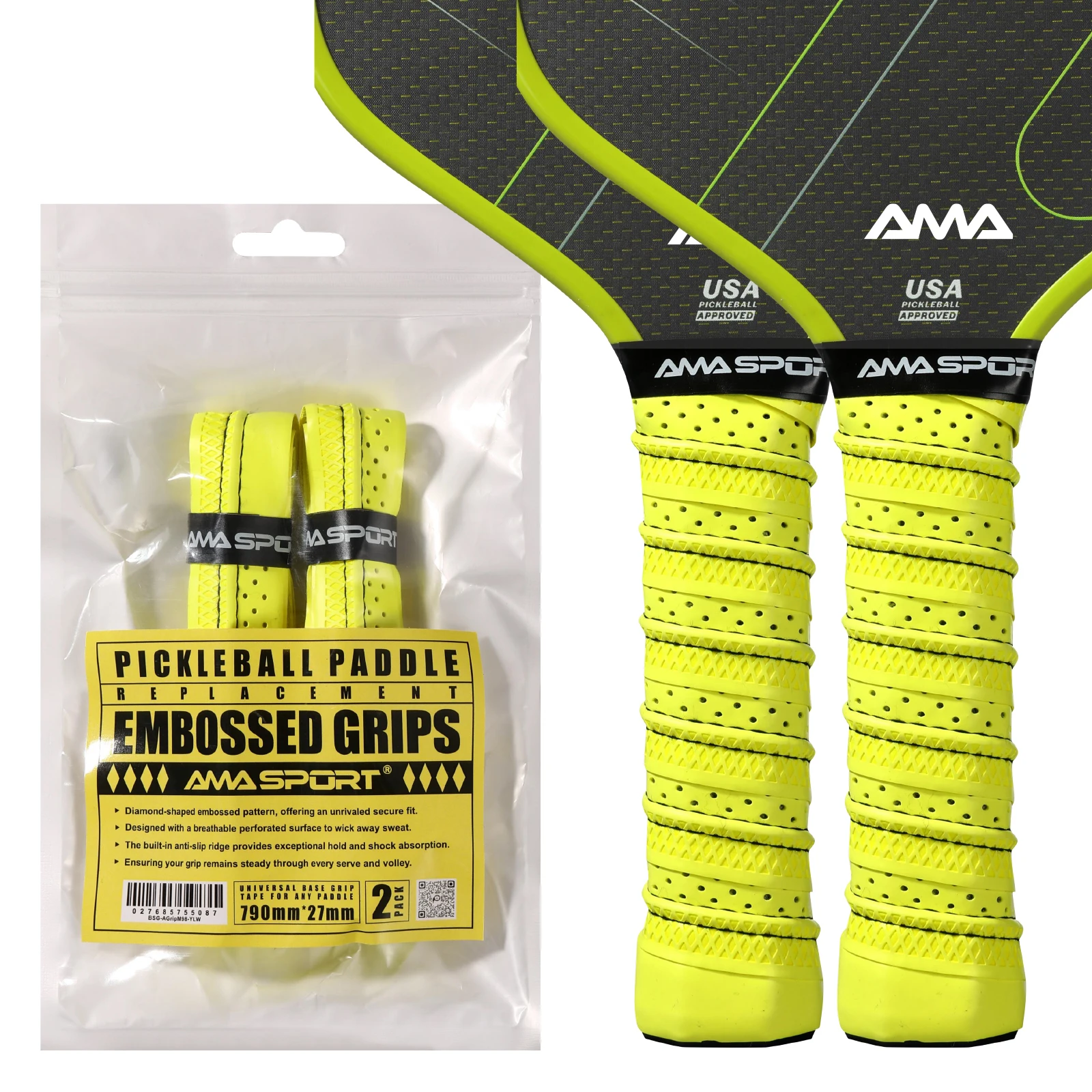 AMA Sport 2-Pack Paddle Overgrip Professional Anti-Slip Embossed Handle Grip, Breathable Perforated Tennis Accessories
AMA Sport 2-Pack Paddle Overgrip Professional Anti-Slip Embossed Handle Grip, Breathable Perforated Tennis Accessories