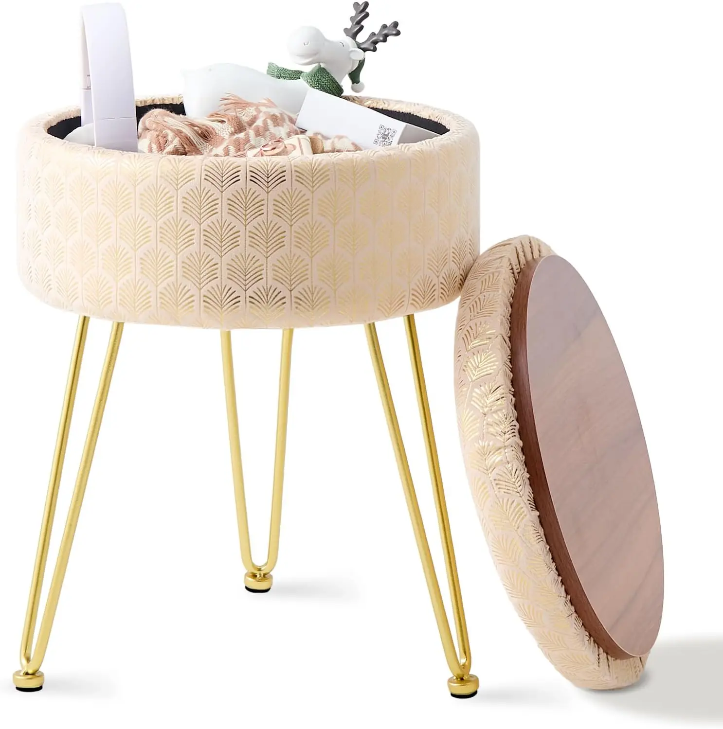 Round Ottoman With Storage Modern Velvet Footrest Stool Upholstered Footstool Vanity Stool With Solid Wood Frame & Metal Legs
Round Ottoman With Storage Modern Velvet Footrest Stool Upholstered Footstool Vanity Stool With Solid Wood Frame & Metal Legs