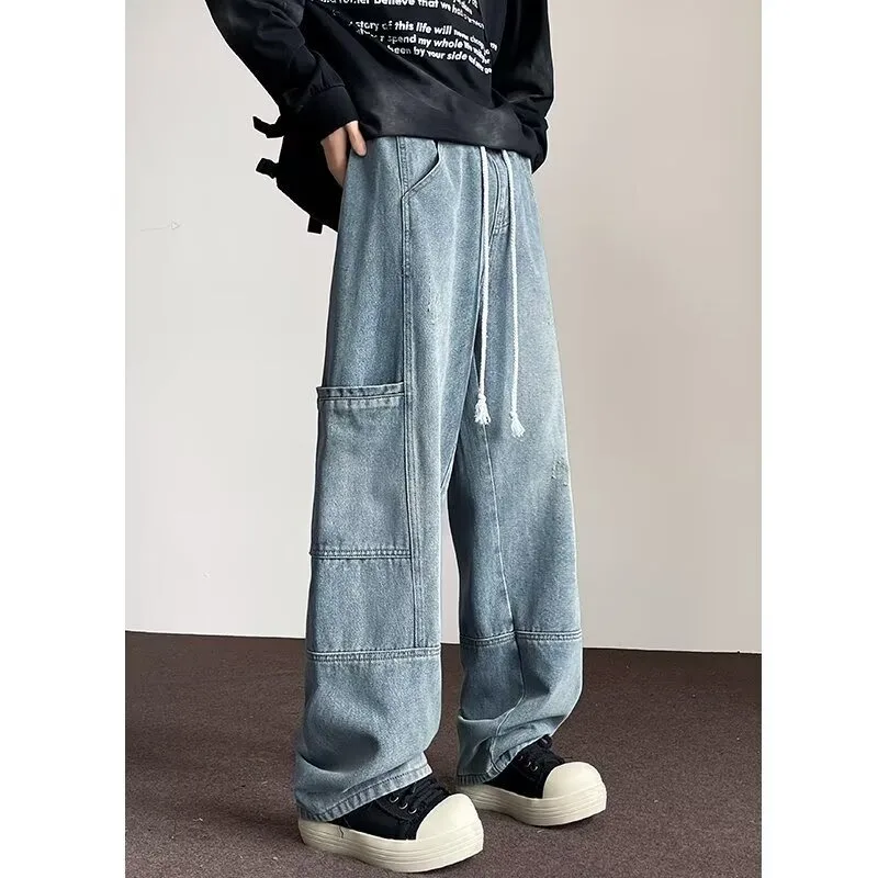 Loose Straight Leg Light Blue Workwear Jeans Men's Autumn Casual Long Pants American Retro Sle Multi-ket Mid-Waist Zipper
Loose Straight Leg Light Blue Workwear Jeans Men's Autumn Casual Long Pants American Retro Sle Multi-ket Mid-Waist Zipper