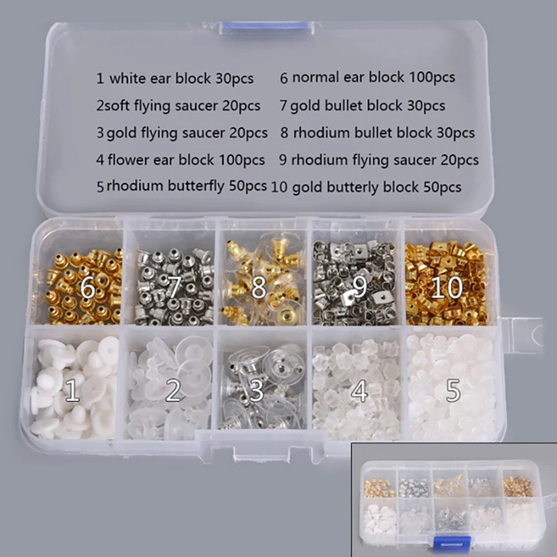 10 Grid DIY Earring Accessories Box (Plugs, Back Stoppers, Nuts) | 10 Styles Mixed Pack Totaling 450pcs for Jewelry Making
10 Grid DIY Earring Accessories Box (Plugs, Back Stoppers, Nuts) | 10 Styles Mixed Pack Totaling 450pcs for Jewelry Making