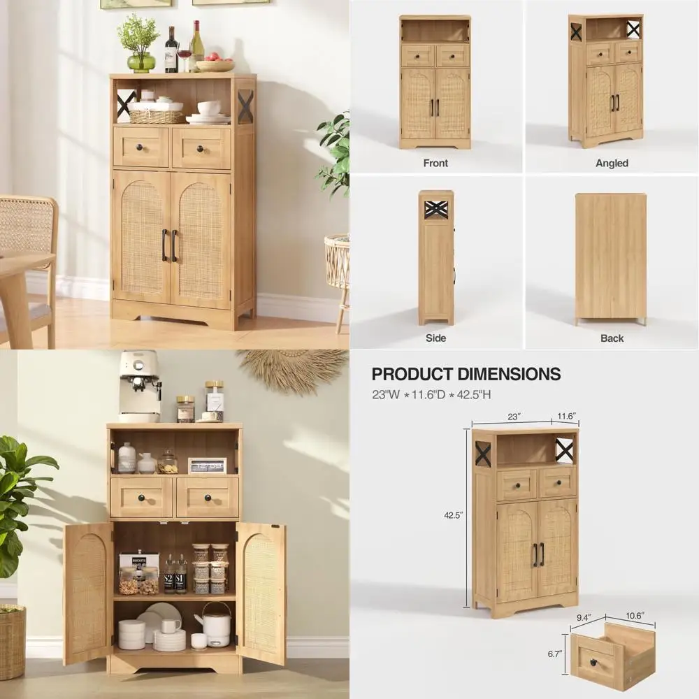 Rustic Rattan Buffet Cabinet with Two Drawers and Adjustable Shelves, Bohemian Style Storage Unit, Farmhouse-Inspired Coffee Bar
Rustic Rattan Buffet Cabinet with Two Drawers and Adjustable Shelves, Bohemian Style Storage Unit, Farmhouse-Inspired Coffee Bar