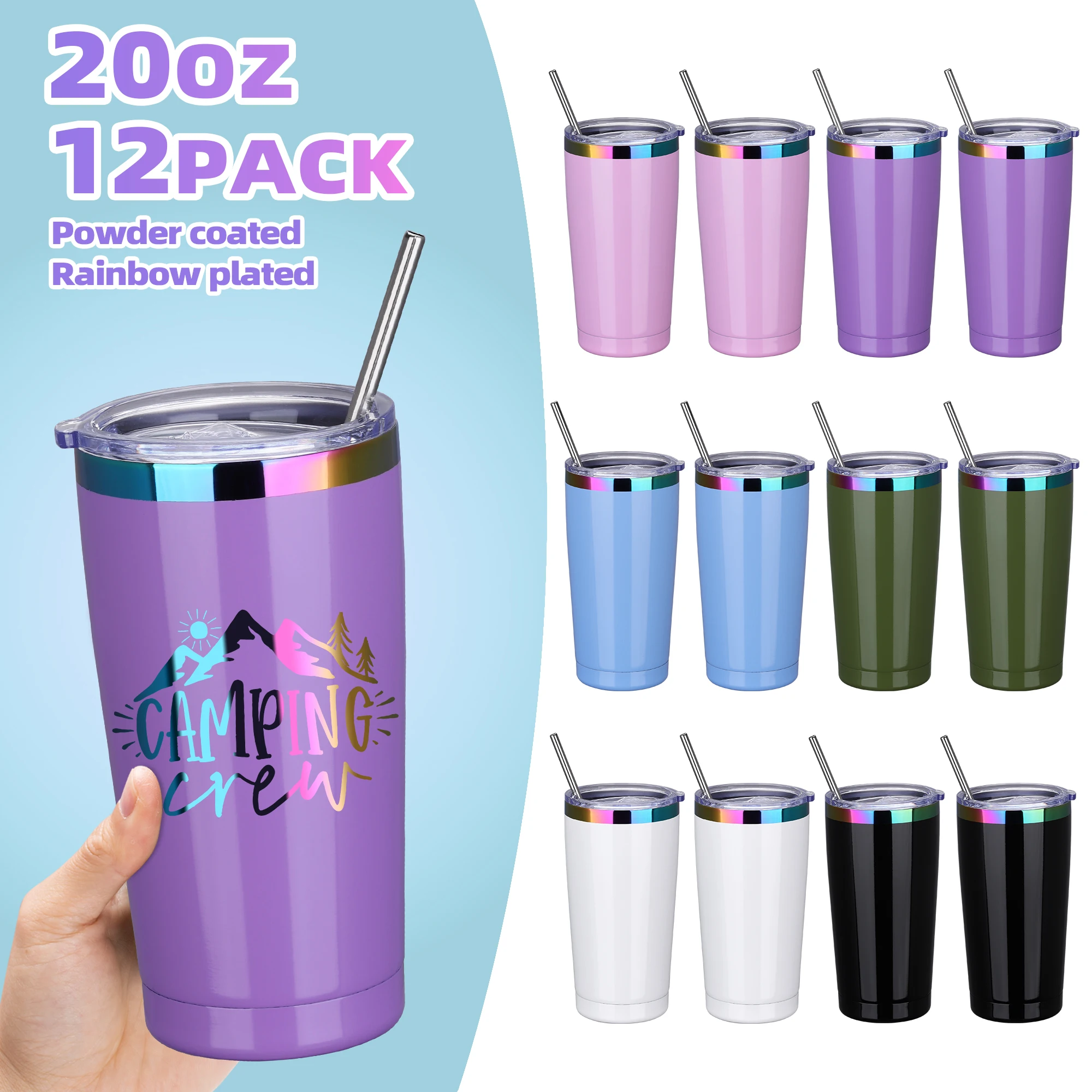 20oz Powder Coated Tumbler Stainless Steel Vacuum Lnsulated Tumblers 12 Pack,Suitable for Laser Engraving Gifts(Assorted Colors)
20oz Powder Coated Tumbler Stainless Steel Vacuum Lnsulated Tumblers 12 Pack,Suitable for Laser Engraving Gifts(Assorted Colors)