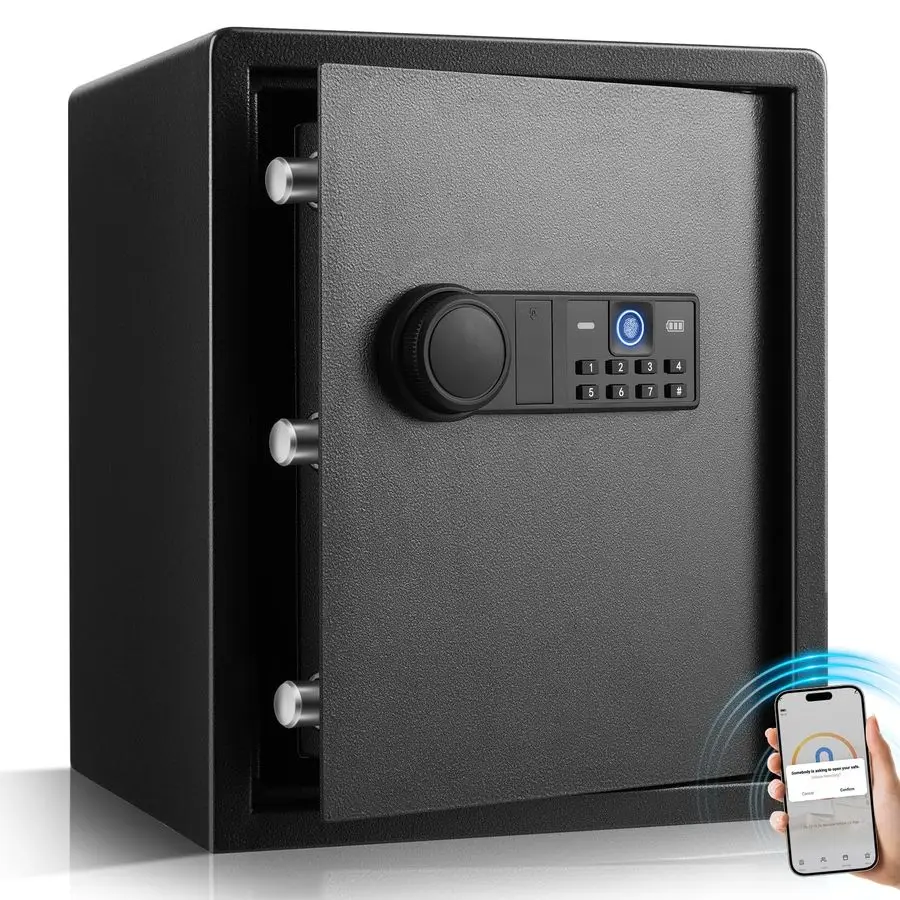 Smart Biometric Safe Box1.69 Cu.ft, Home Safe Fireproof Waterproof AntiTheft with 4 Unlocking Ways Fingerprint, Backlit Keypad,