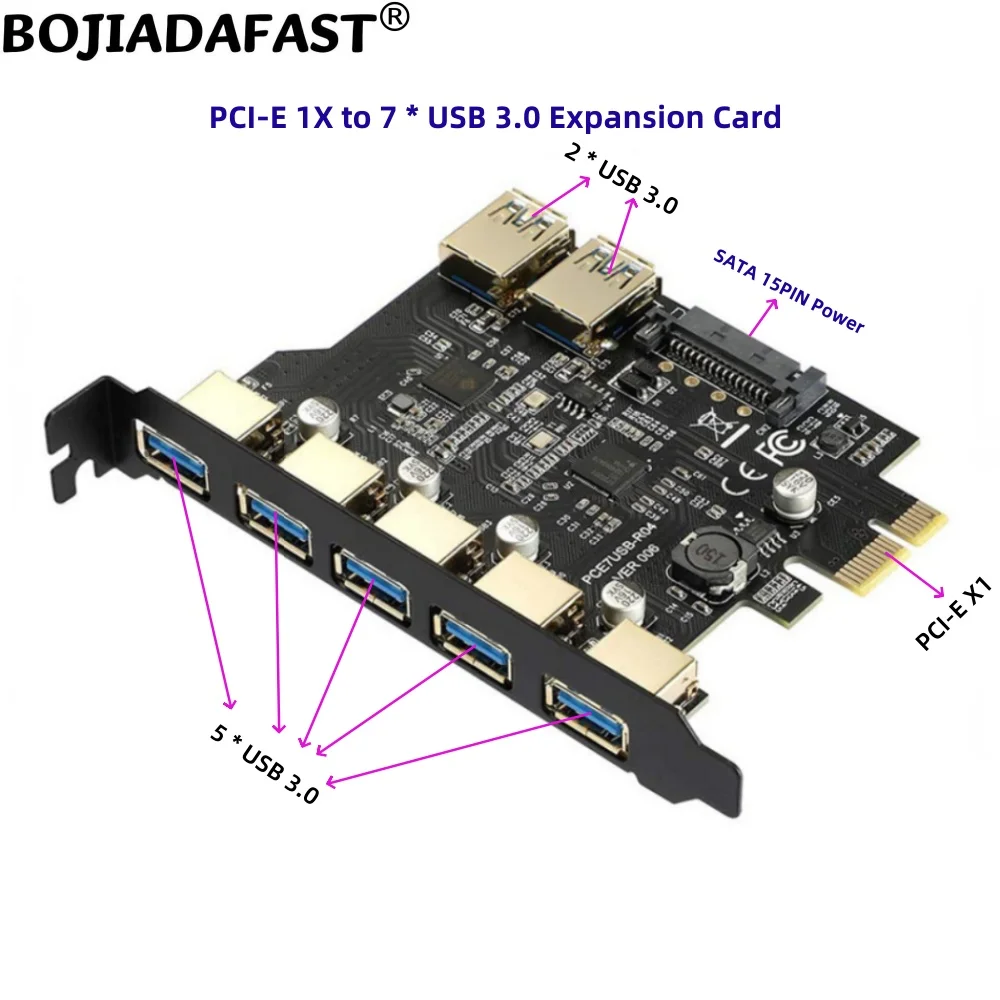 7 портов, 5 Гбит/с, разъем USB 3.0 типа A для PCI Express PCI-E 1X, плата расширения SATA, 15-контактная мощность
7 портов, 5 Гбит/с, разъем USB 3.0 типа A для PCI Express PCI-E 1X, плата расширения SATA, 15-контактная мощность
