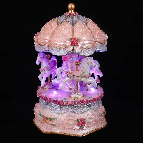 Boxes Christmas Decoration Carousel Music Boxes for Girls Ornament Horse Musical Merry-go-round Holiday Tabletop Rotating with Lights