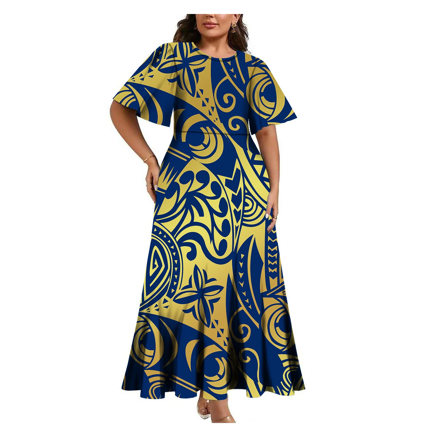 Floral Design Waist-Cinching And Round-Neck Women'S Long Dress Polynesian Samoan Island Pattern Dress Hawaiian Tribal Dress
Floral Design Waist-Cinching And Round-Neck Women'S Long Dress Polynesian Samoan Island Pattern Dress Hawaiian Tribal Dress