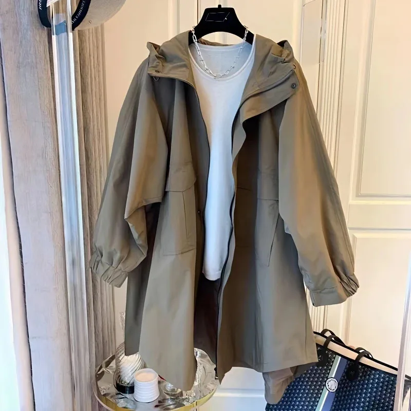 Spring Autumn Female Windbreaker Outwear Korean Loose Lined Long Hooded Trench Coat Women Korean Design Sense Niche Top
Spring Autumn Female Windbreaker Outwear Korean Loose Lined Long Hooded Trench Coat Women Korean Design Sense Niche Top