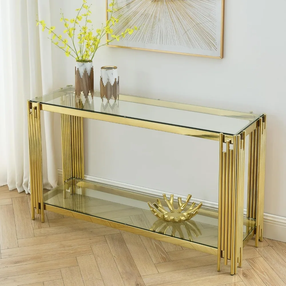 Maotifeys Modern Luxury Console Table Rectangular Glass Accent Entryway Table for Hallway Living Room, 2-Tier Storage
Maotifeys Modern Luxury Console Table Rectangular Glass Accent Entryway Table for Hallway Living Room, 2-Tier Storage