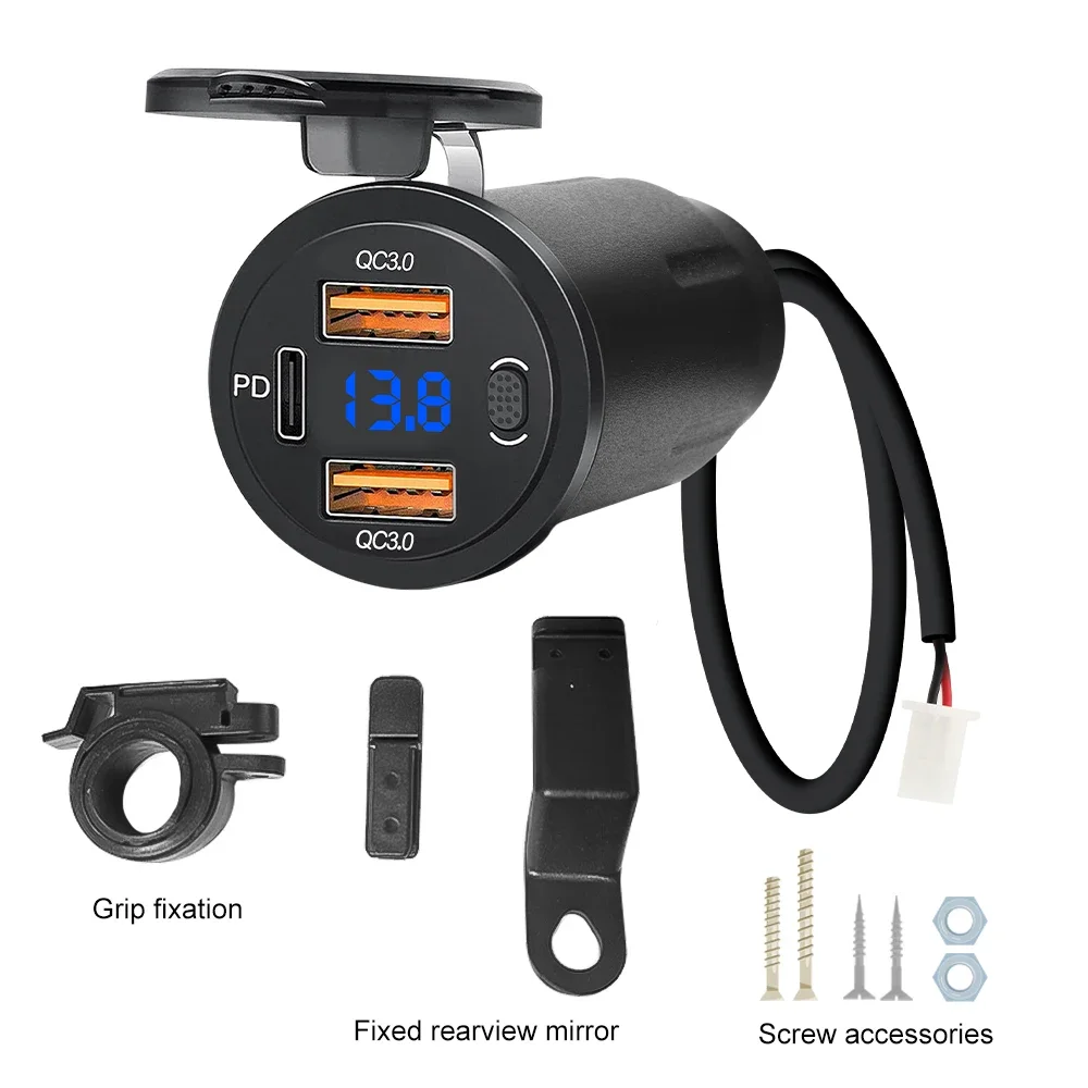78W 3-Ports Dual PD3.0+QC3.0 Motorcycle USB Fast Charger Socket Handlebar Mount Waterproof With Voltmeter Digital Charge
78W 3-Ports Dual PD3.0+QC3.0 Motorcycle USB Fast Charger Socket Handlebar Mount Waterproof With Voltmeter Digital Charge