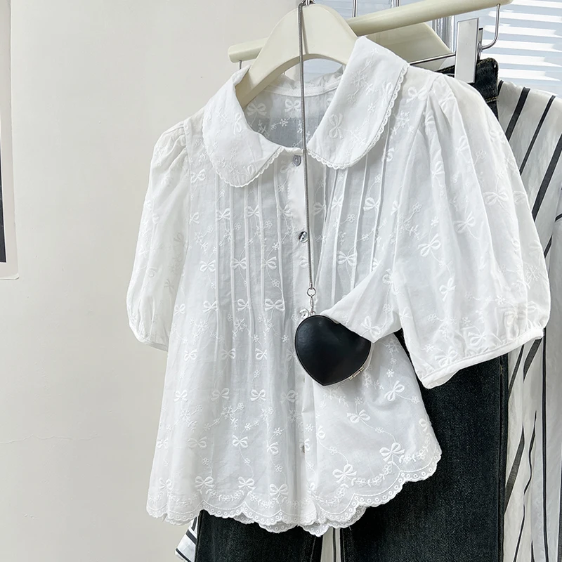 Sweet Women Shirts 2025 Summer New Loose Casual Tops Fashion Peter Pan Collar Short Sleeve Blouses Versatile Shirt
Sweet Women Shirts 2025 Summer New Loose Casual Tops Fashion Peter Pan Collar Short Sleeve Blouses Versatile Shirt