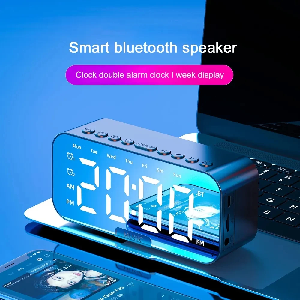 Bluetooth Speaker Digital Alarm Clock With LED Mirror Screen FM Radio Play Support TF Card Player Bedroom Temperature Display
Bluetooth Speaker Digital Alarm Clock With LED Mirror Screen FM Radio Play Support TF Card Player Bedroom Temperature Display