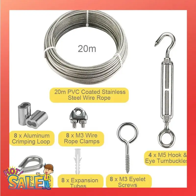 20M Stainless Steel Kit, 3MM Sorting Helps Tighten Rope Wear With M5 Stainless Steel Rope Clamp R Easy To Replace
20M Stainless Steel Kit, 3MM Sorting Helps Tighten Rope Wear With M5 Stainless Steel Rope Clamp R Easy To Replace
