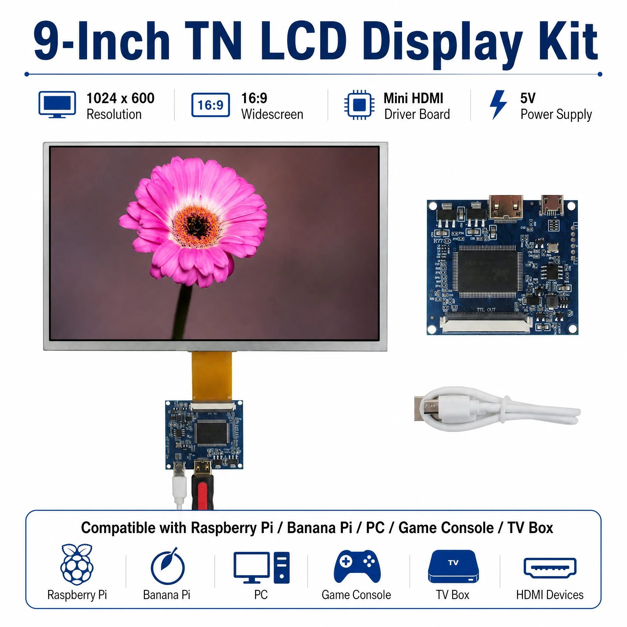 9 Inch 1024x600 LCD screen display monitor Mini HDMI Input Controller Driver Board for LattePanda,Raspberry Pi,Banana Pi,PC
9 Inch 1024x600 LCD screen display monitor Mini HDMI Input Controller Driver Board for LattePanda,Raspberry Pi,Banana Pi,PC