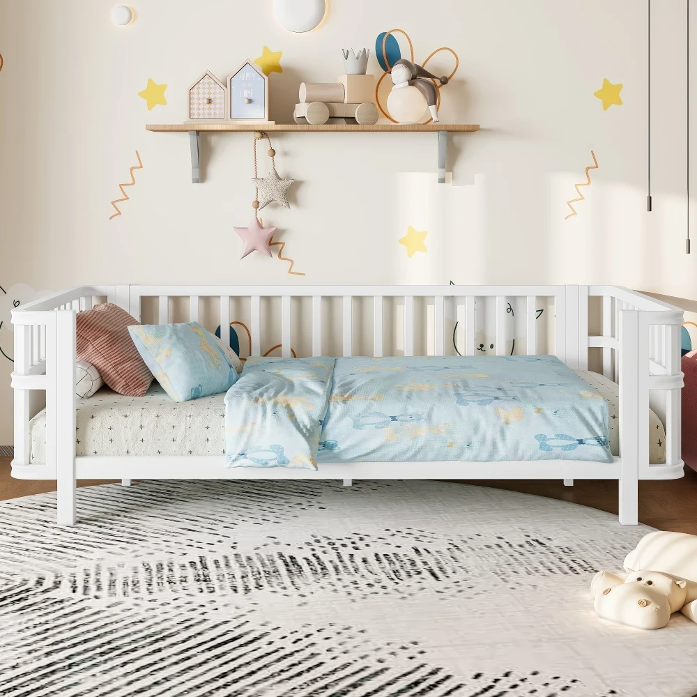 Children's Wooden Platform Bed with Railings, Low Iron Twin Bed for Kids (White)
Children's Wooden Platform Bed with Railings, Low Iron Twin Bed for Kids (White)