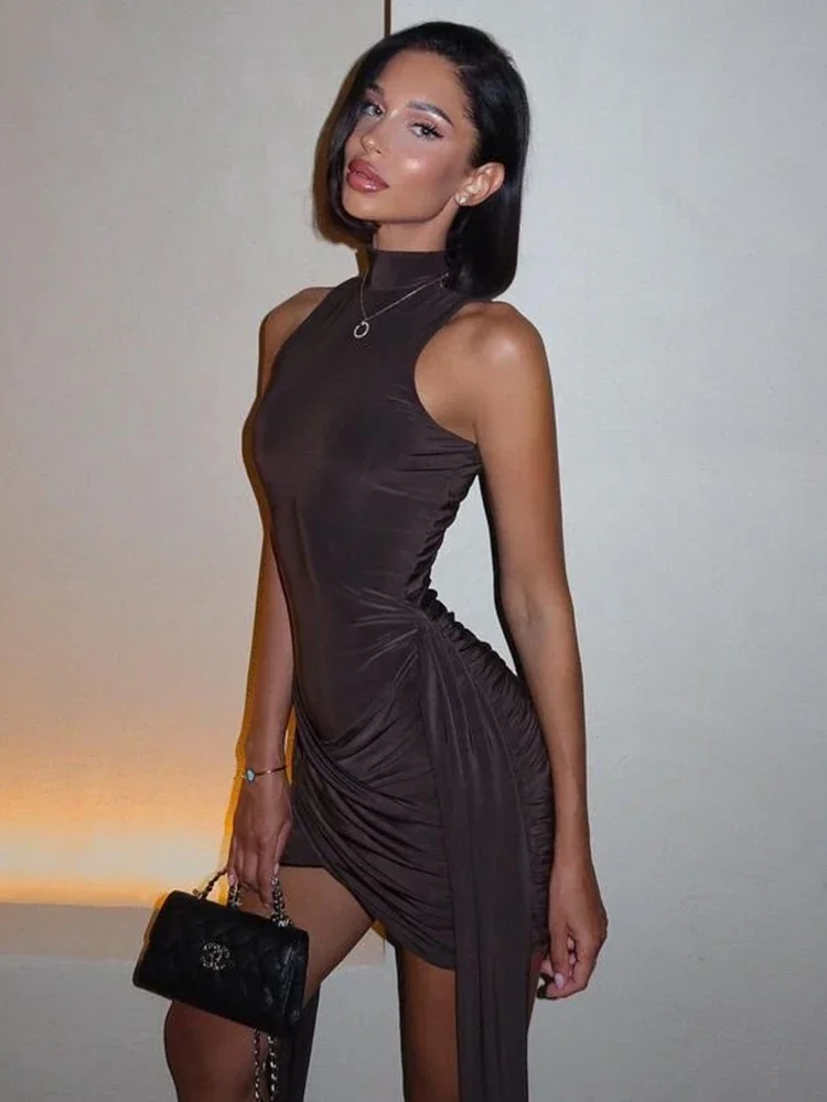Turtleneck Sleeveless Sexy Mini Dress For Women Fashion Irregular Ruched Tank Dress Femme Elegant Club Party Dress
Turtleneck Sleeveless Sexy Mini Dress For Women Fashion Irregular Ruched Tank Dress Femme Elegant Club Party Dress
