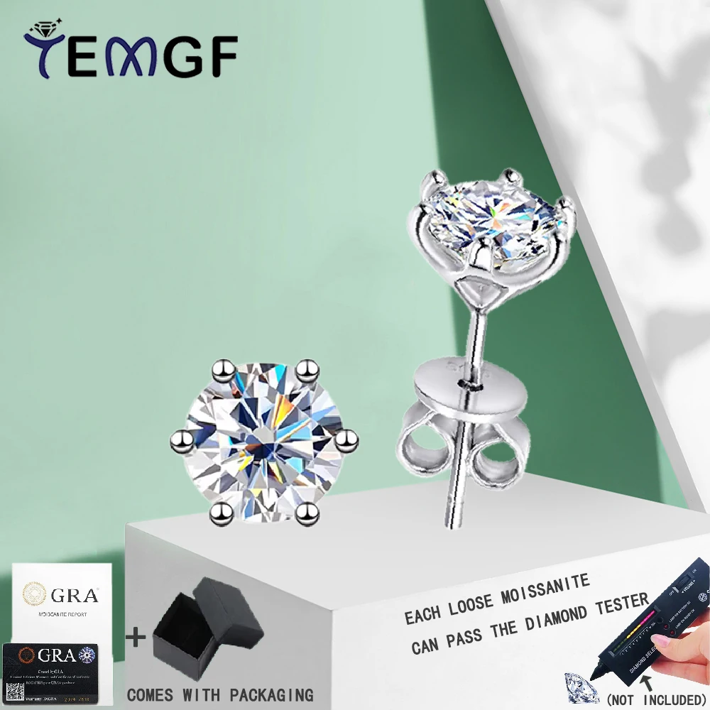 TEMGF 1 Pair S925 Sterling Silver Studs Earrings 0.2/0.3/0.5/0.8/1/2CT Moissanite Inlay for Women Classic Elegant Fine Jewelry
TEMGF 1 Pair S925 Sterling Silver Studs Earrings 0.2/0.3/0.5/0.8/1/2CT Moissanite Inlay for Women Classic Elegant Fine Jewelry