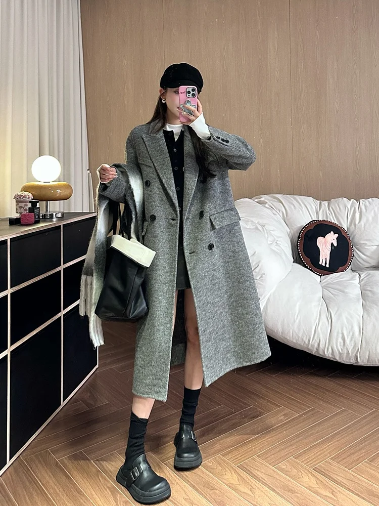Handmade Double-Faced Woolen Coat Women's Autumn Winter Thiened Long Sve Straight Cut Sle Pure Color Inner
Handmade Double-Faced Woolen Coat Women's Autumn Winter Thiened Long Sve Straight Cut Sle Pure Color Inner