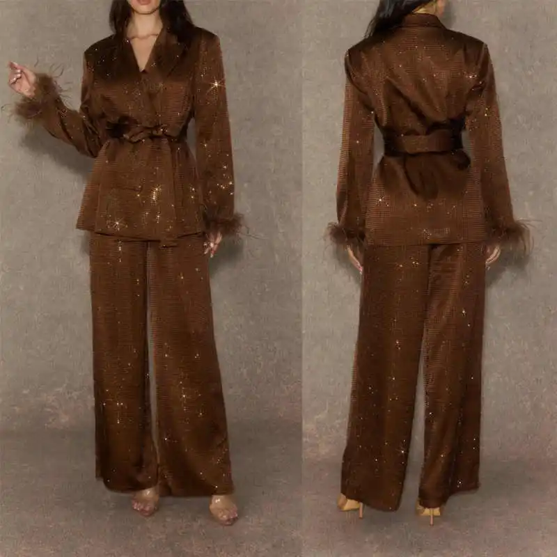 Shiny Beaded Suits For Women Peaked Lapel With Belt Office Ladies Work Plus Size Birthday Party 2 Pieces Customized
Shiny Beaded Suits For Women Peaked Lapel With Belt Office Ladies Work Plus Size Birthday Party 2 Pieces Customized