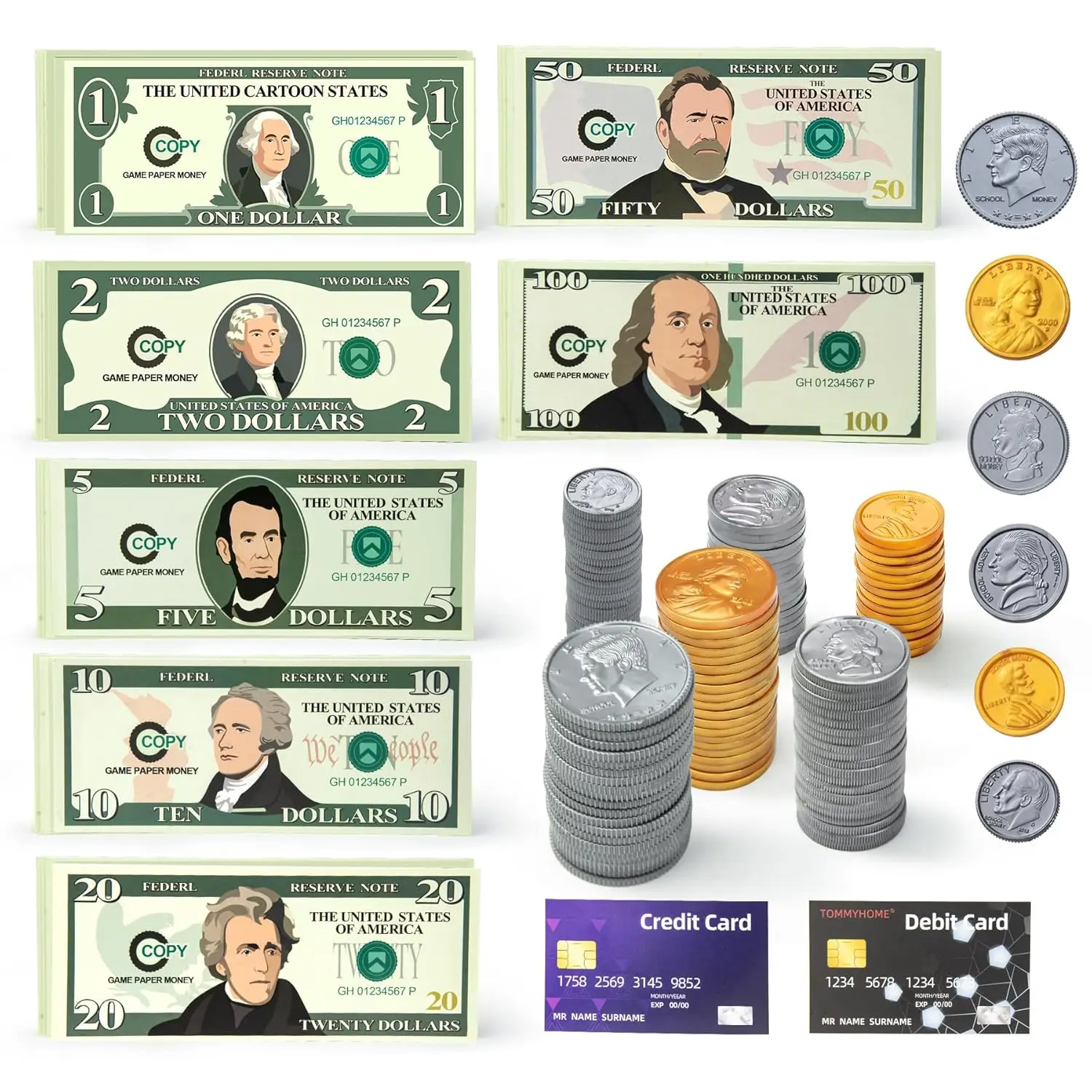 Realistic Play Money Set for Kids, 260-Piece Pretend Cash with Bills & Coins, Math Learning Toy for Ages 3+
Realistic Play Money Set for Kids, 260-Piece Pretend Cash with Bills & Coins, Math Learning Toy for Ages 3+