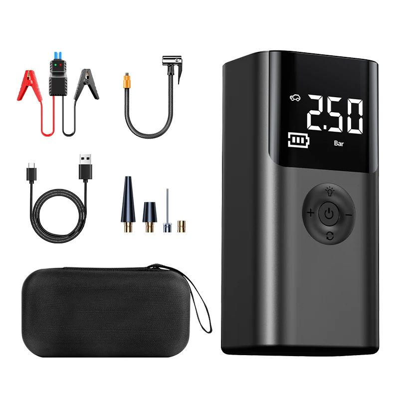 Multifunctional Jump Starter Air Compressor Combo 10000mAh Battery Booster 150PSI Portable Tire Inflator with Power Bank
Multifunctional Jump Starter Air Compressor Combo 10000mAh Battery Booster 150PSI Portable Tire Inflator with Power Bank