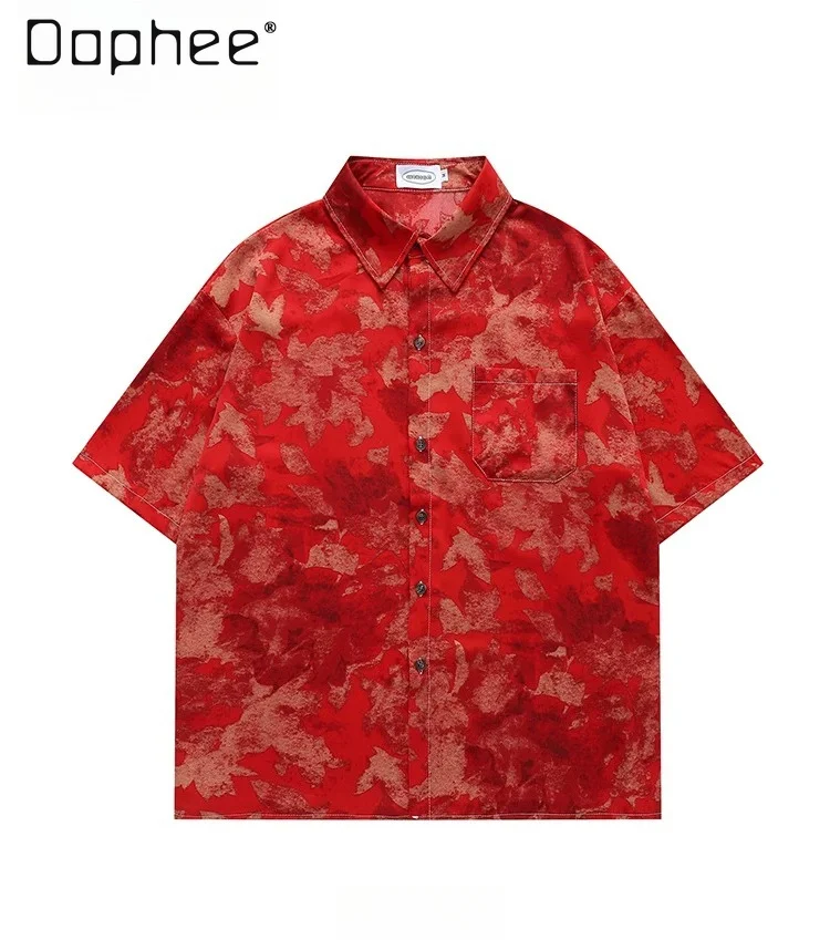 Summer New American Street Style Men Red Tie Dye Lapel Short Sleeve Shirt Beach Daily Holiday Loose Casual Floral Shirt
Summer New American Street Style Men Red Tie Dye Lapel Short Sleeve Shirt Beach Daily Holiday Loose Casual Floral Shirt