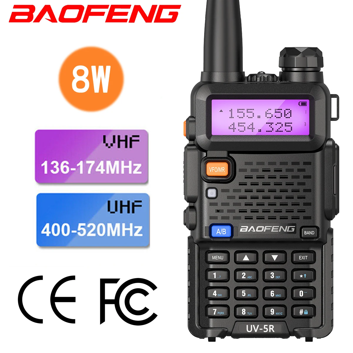 VHF/UHF 136-174MHz & 400-520MHz FM Portable Transceiver With Earpiece Baofeng Walkie Talkie Walkie UV-5R Dual Band Two Way Radio
VHF/UHF 136-174MHz & 400-520MHz FM Portable Transceiver With Earpiece Baofeng Walkie Talkie Walkie UV-5R Dual Band Two Way Radio