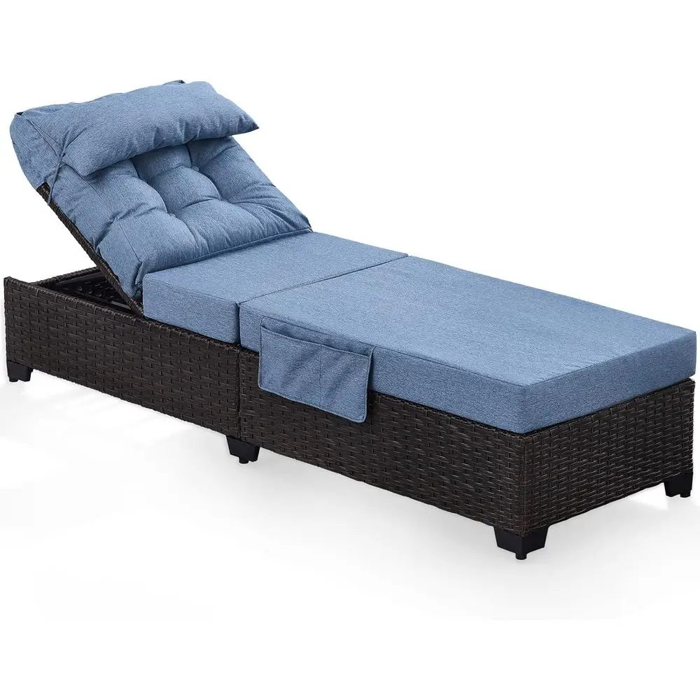 Adjustable Rattan Recliner Chair with 5-Inch Cushion for Patio, Pool, or Yard in Blue
Adjustable Rattan Recliner Chair with 5-Inch Cushion for Patio, Pool, or Yard in Blue