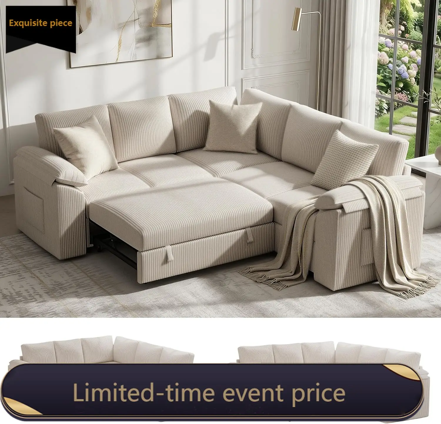 85 Inch Modular Sectional Sofa with Pull Out Couch Bed, L Shaped 5 Seat Sectional Couch with Storage, Corduroy Sectional
85 Inch Modular Sectional Sofa with Pull Out Couch Bed, L Shaped 5 Seat Sectional Couch with Storage, Corduroy Sectional