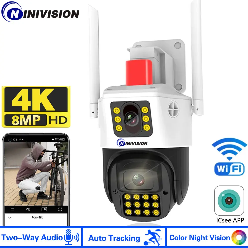 8MP 4K Dual Lens PTZ IP Camera Outdoor Ai Human Tracking CCTV Security Camera Color Night Vision Wifi Surveillance Camera ICsee
8MP 4K Dual Lens PTZ IP Camera Outdoor Ai Human Tracking CCTV Security Camera Color Night Vision Wifi Surveillance Camera ICsee
