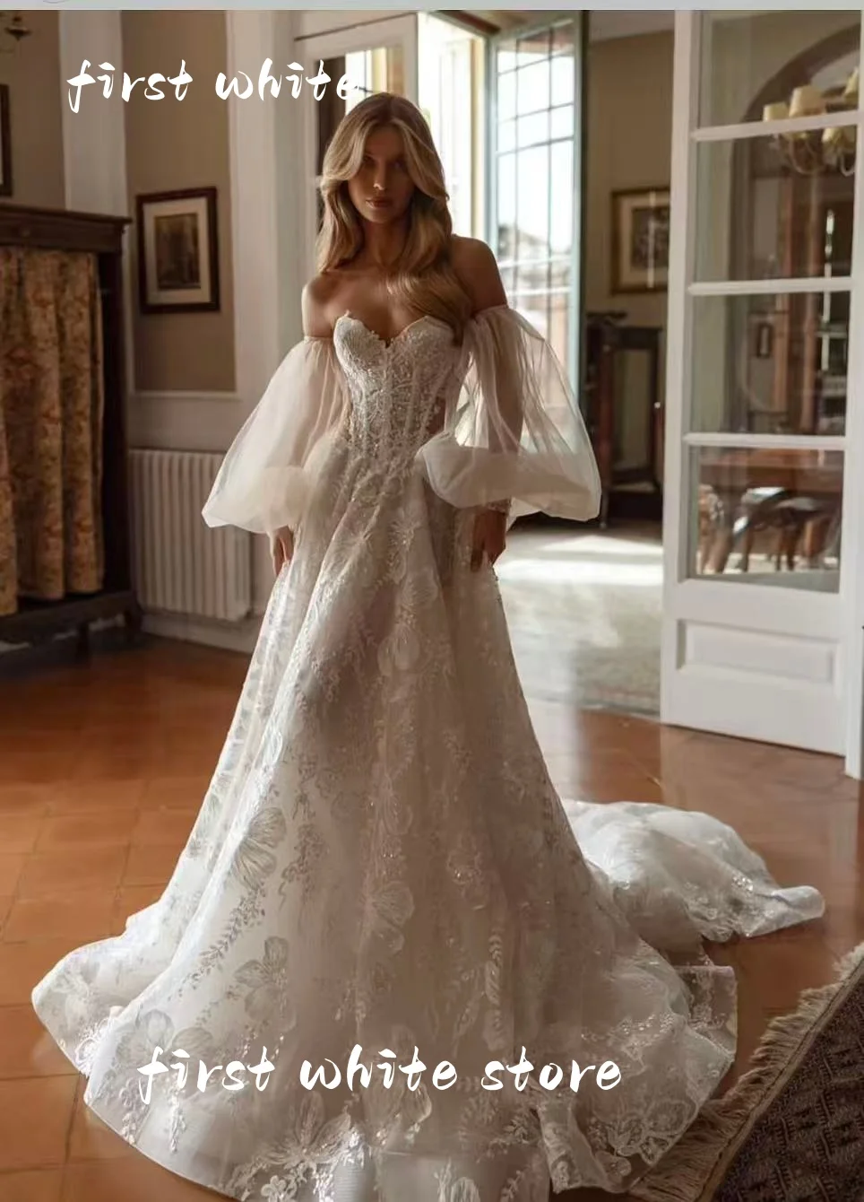 Customized 2026 Elegant A-Line Tulle Off White Wedding Dress Luxury Puff Sleeve Sweetheart Corset Bridal Gowns
Customized 2026 Elegant A-Line Tulle Off White Wedding Dress Luxury Puff Sleeve Sweetheart Corset Bridal Gowns