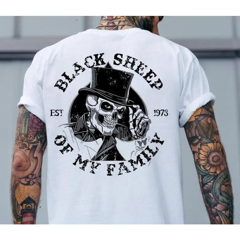 Black Sheep Of My Family T-Shirt Funny Skull Top Hat Graphic Tee Sarcastic Quote Humor Gift Retro Est 1973 Men Women Unisex
Black Sheep Of My Family T-Shirt Funny Skull Top Hat Graphic Tee Sarcastic Quote Humor Gift Retro Est 1973 Men Women Unisex