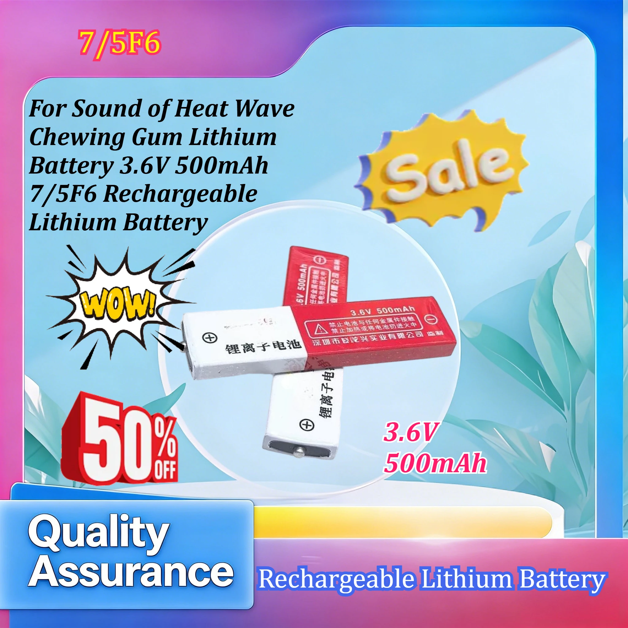 For Sound of Heat Wave Chewing Gum Lithium Battery 3.6V 500mAh 7/5F6 Rechargeable Lithium Battery
For Sound of Heat Wave Chewing Gum Lithium Battery 3.6V 500mAh 7/5F6 Rechargeable Lithium Battery