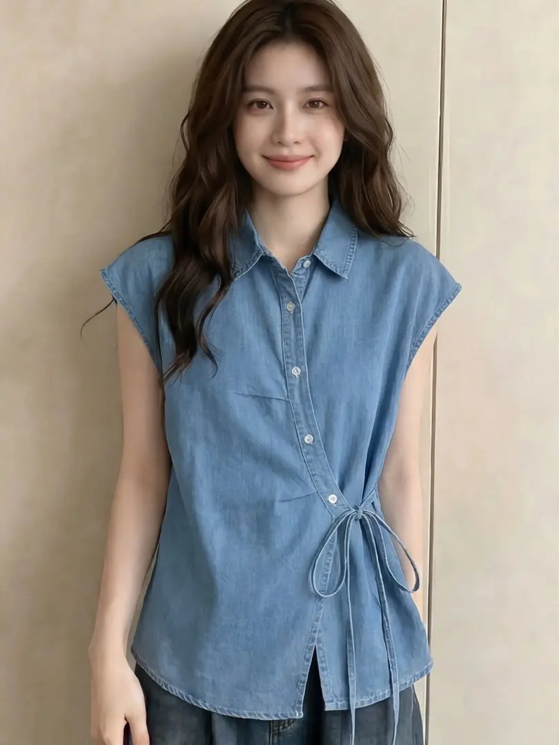 Hong Kong Style Asymmetrical Strapless Denim Shirt Women Summer 2026 Design Sense Sleeveless Commute Versatile Top
Hong Kong Style Asymmetrical Strapless Denim Shirt Women Summer 2026 Design Sense Sleeveless Commute Versatile Top