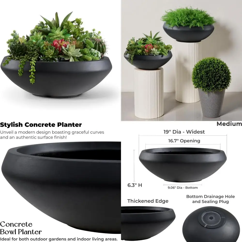 Large Concrete Succulent Planter Bowl with Drain Hole, 19 Diameter Pot for Indoor Herbs, Bonsai, and Shallow Root Plants
Large Concrete Succulent Planter Bowl with Drain Hole, 19 Diameter Pot for Indoor Herbs, Bonsai, and Shallow Root Plants