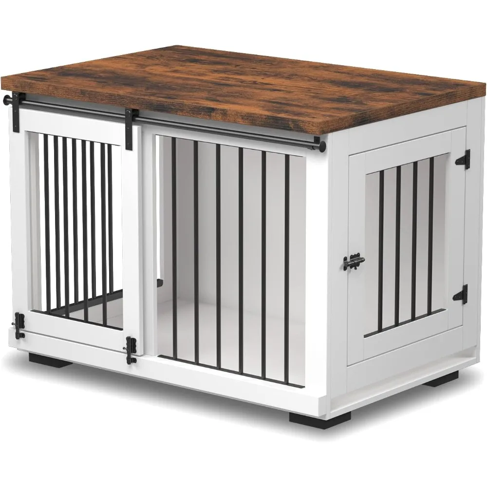 Dog Crate Furniture, Barn Door Puppy Crate with Padded Farmhouse Top and Metal Rails, White Decorative Modern Dog Crate Table
Dog Crate Furniture, Barn Door Puppy Crate with Padded Farmhouse Top and Metal Rails, White Decorative Modern Dog Crate Table