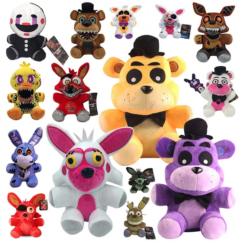 Fnaf милые плюшевые игрушки, игровая кукла 18 см, медведь Бонни Фокси, мультяшные мягкие куклы, игрушки Фредди для детей, подарки
Fnaf милые плюшевые игрушки, игровая кукла 18 см, медведь Бонни Фокси, мультяшные мягкие куклы, игрушки Фредди для детей, подарки