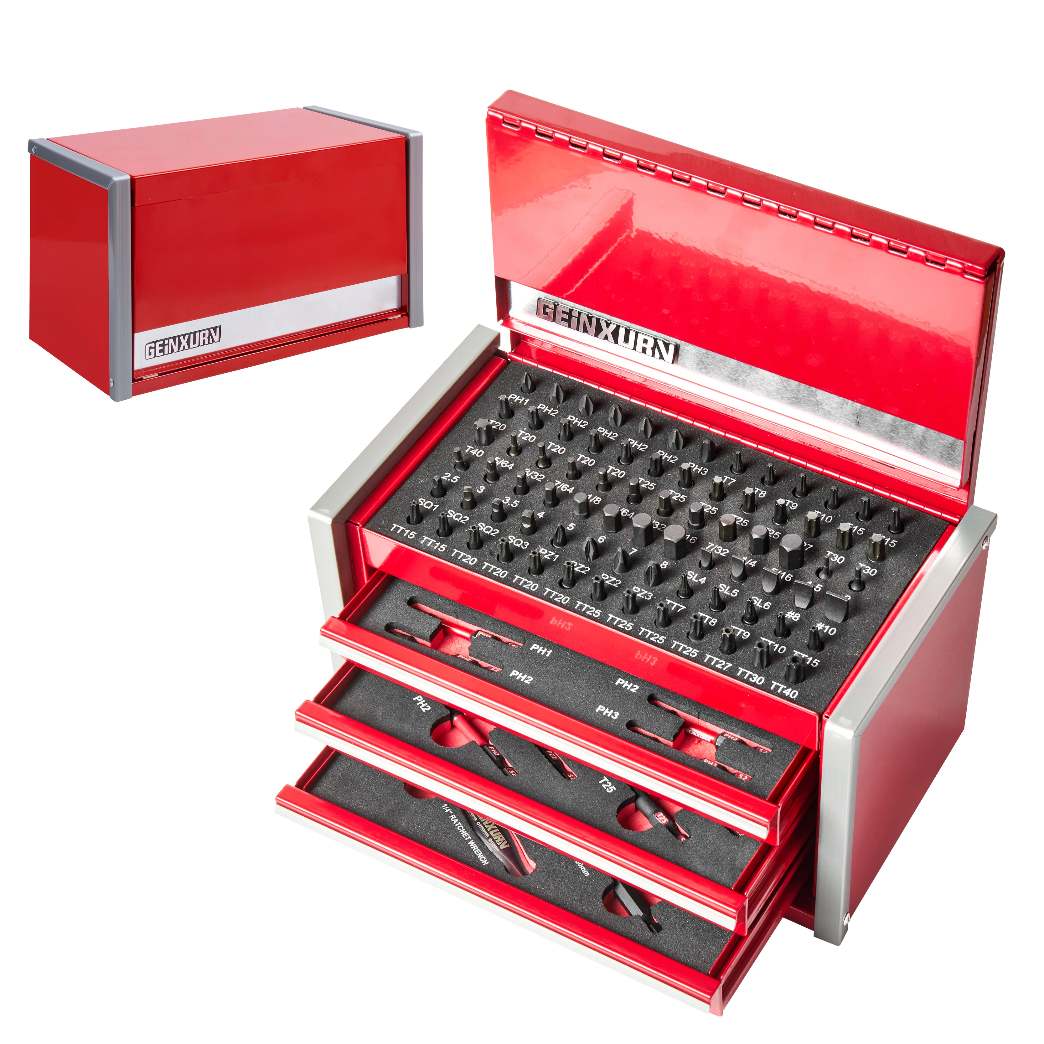 Geinxurn 100PCS Basic Screwdriver Bit Tool Kit (Red), with Fixedge Driver Bit & Impact Driver Bit, 3"/6" Bit Holder for DIY