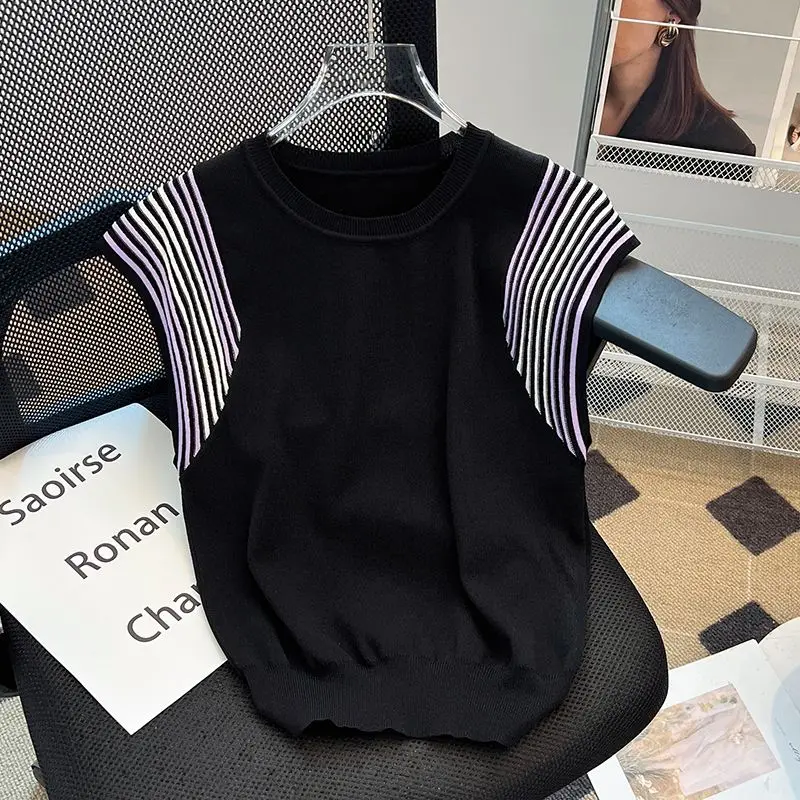 Women's Spliced Contrast Color Knitted Vest Summer Ice Silk Loose Sleeveless Korean Commute Thin Pullover Crew Neck T-shirt Tops
Women's Spliced Contrast Color Knitted Vest Summer Ice Silk Loose Sleeveless Korean Commute Thin Pullover Crew Neck T-shirt Tops