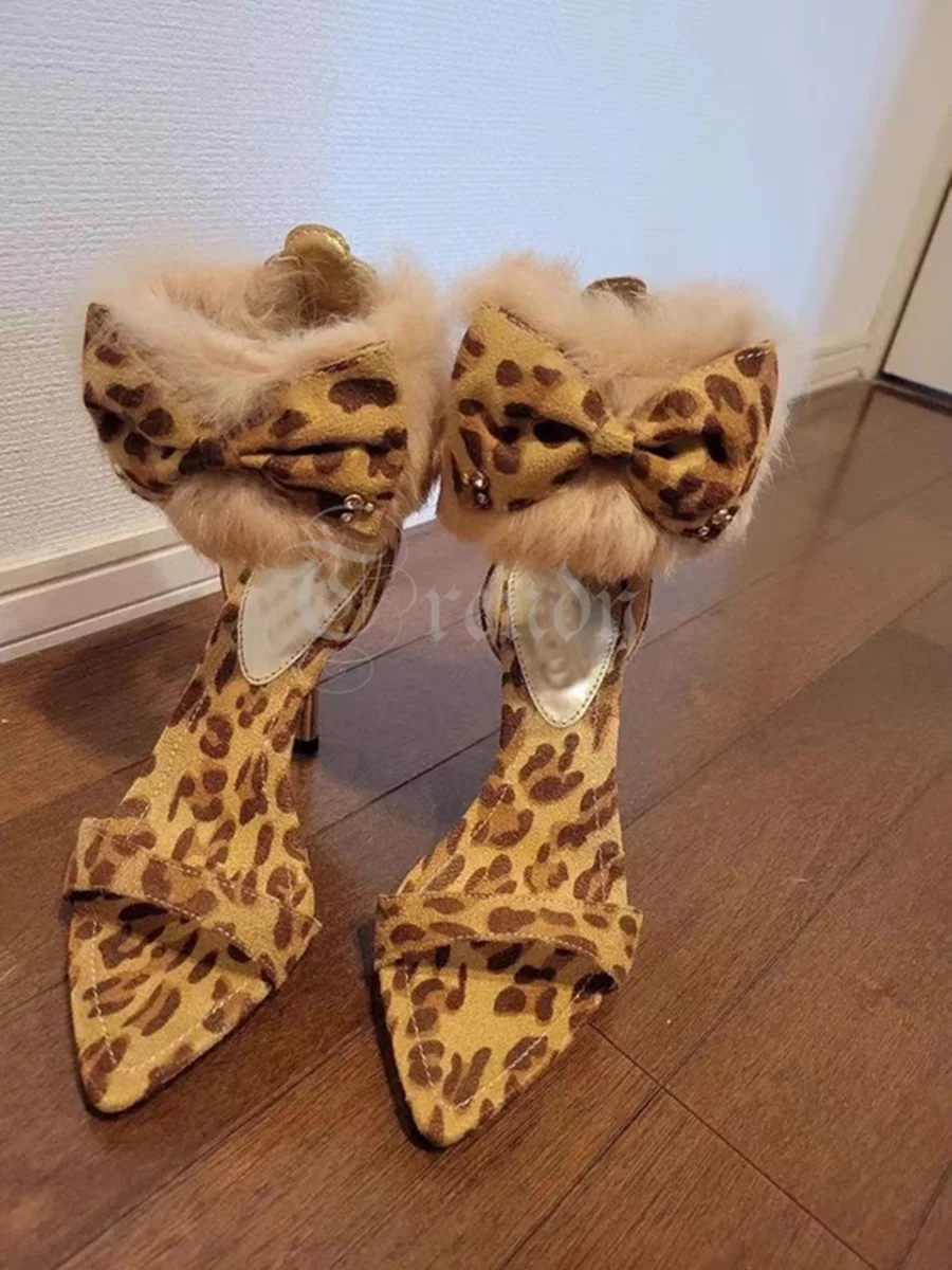 Brown Leopard Print Open Sandals Women Fur Butterfly Knot Heels Pointed Zipper Stiletto Shallow Sexy Shoes Feathers Casual Shoes
Brown Leopard Print Open Sandals Women Fur Butterfly Knot Heels Pointed Zipper Stiletto Shallow Sexy Shoes Feathers Casual Shoes