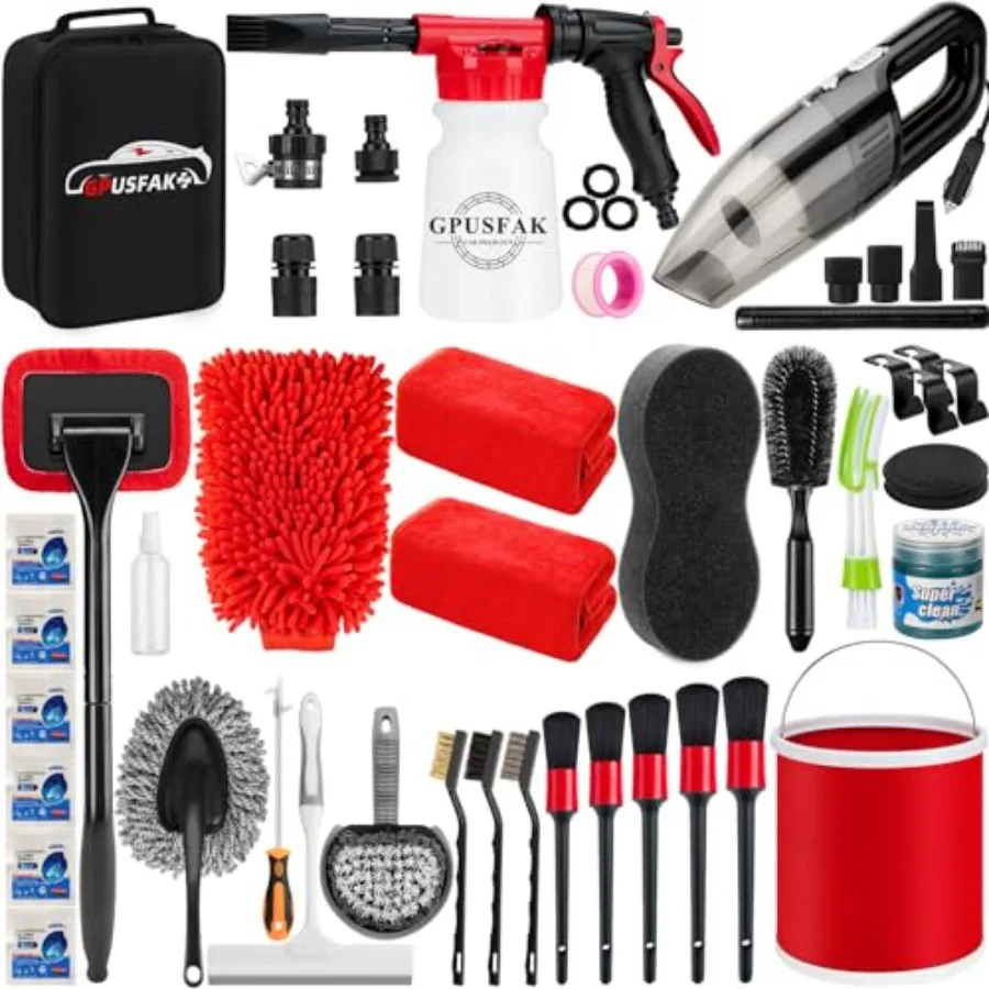 Car Wash Cleaning Kit: 46Pcs Foam Gun Sprayer, Detailing Brushes, Vacuum, Collapsible Bucket, Windshield Tire Tools, Microfiber
Car Wash Cleaning Kit: 46Pcs Foam Gun Sprayer, Detailing Brushes, Vacuum, Collapsible Bucket, Windshield Tire Tools, Microfiber