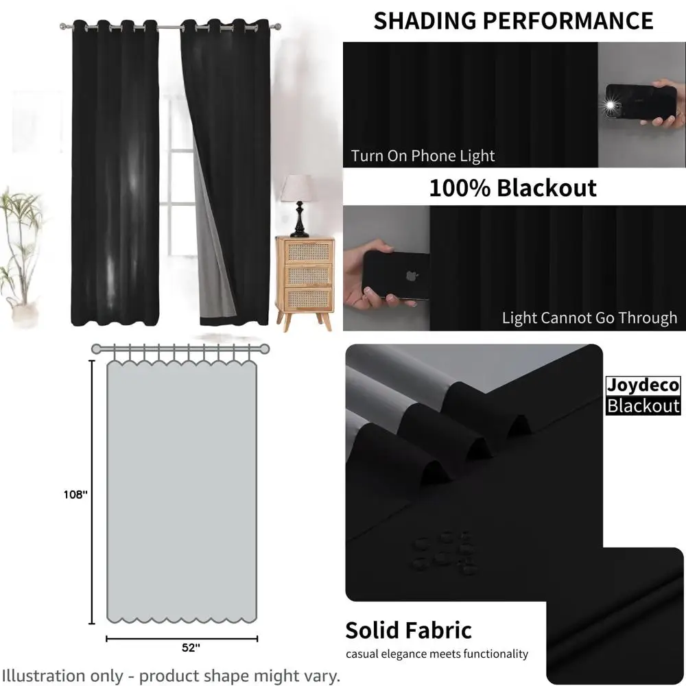108 Long Blackout Curtains for Living Room & Bedroom, Grommet Top, Full Room Darkening, Solid Black Drapes
108 Long Blackout Curtains for Living Room & Bedroom, Grommet Top, Full Room Darkening, Solid Black Drapes