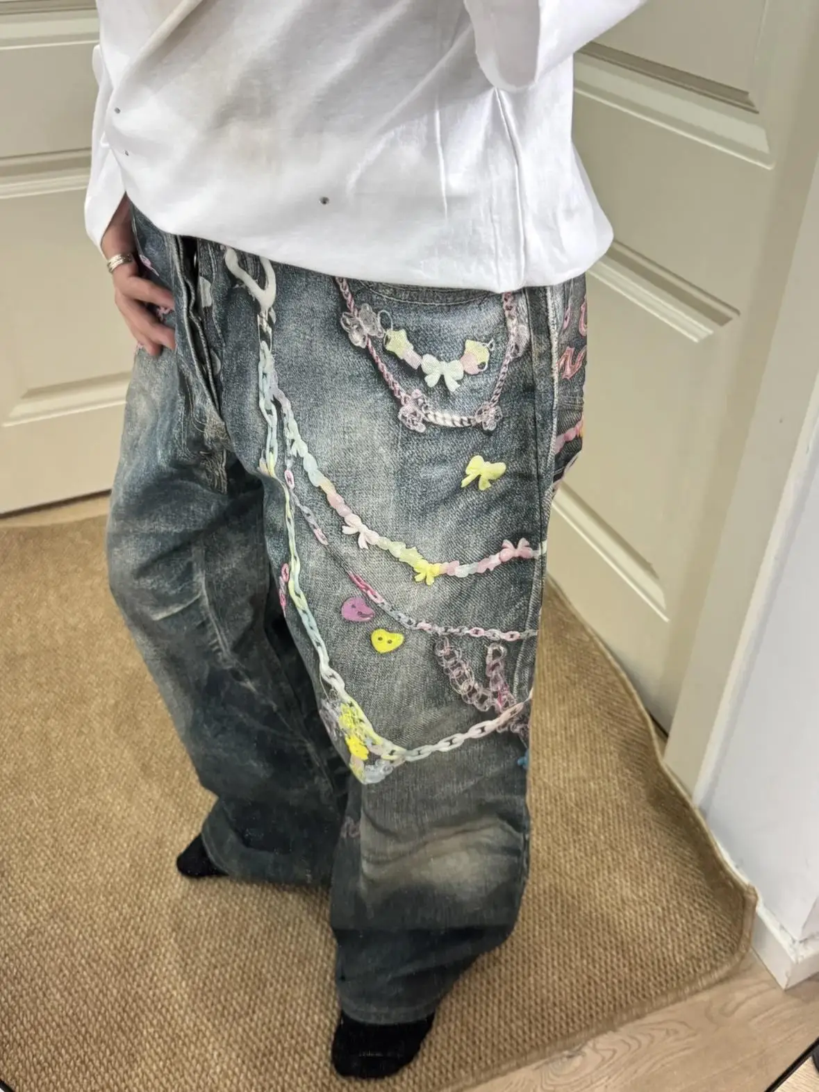 Vintage Sle Loose Fit Denim Jeans 3D Digital Print Pleated Honeycomb Chain Pattern Baggy Jeans Cotton Blend Fabric Youth Jeans
Vintage Sle Loose Fit Denim Jeans 3D Digital Print Pleated Honeycomb Chain Pattern Baggy Jeans Cotton Blend Fabric Youth Jeans